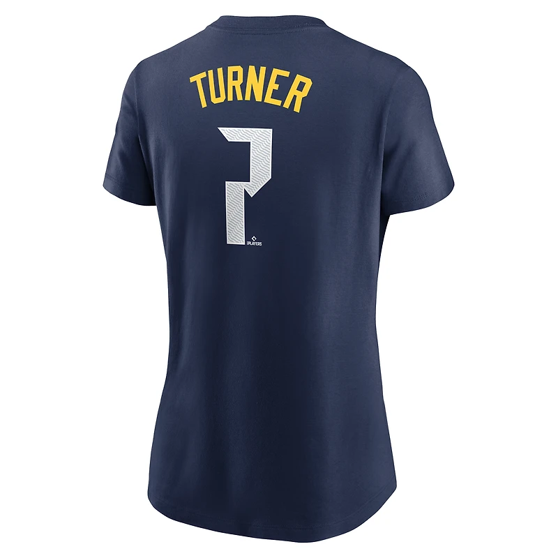 T-shirt Nike Trea Turner Royal Philadelphia Phillies 2024 City Connect Fuse avec nom et numéro de joueur pour femme