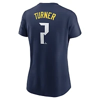 T-shirt Nike Trea Turner Royal Philadelphia Phillies 2024 City Connect Fuse avec nom et numéro de joueur pour femme