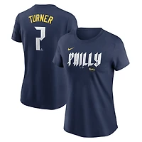 T-shirt Nike Trea Turner Royal Philadelphia Phillies 2024 City Connect Fuse avec nom et numéro de joueur pour femme