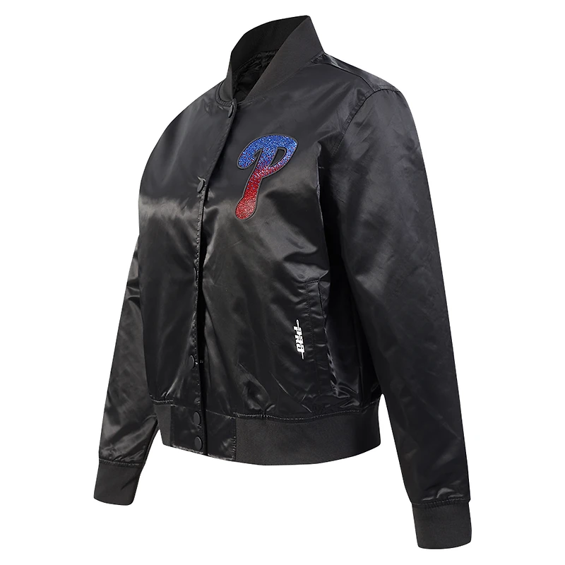 Women's Pro Standard Black Philadelphia Phillies Rhinestone Satin Full-Snap Jacket