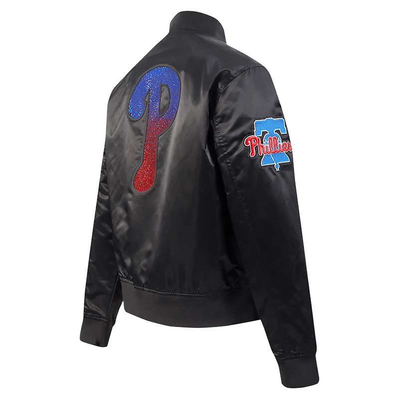 Women's Pro Standard Black Philadelphia Phillies Rhinestone Satin Full-Snap Jacket