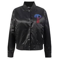 Women's Pro Standard Black Philadelphia Phillies Rhinestone Satin Full-Snap Jacket
