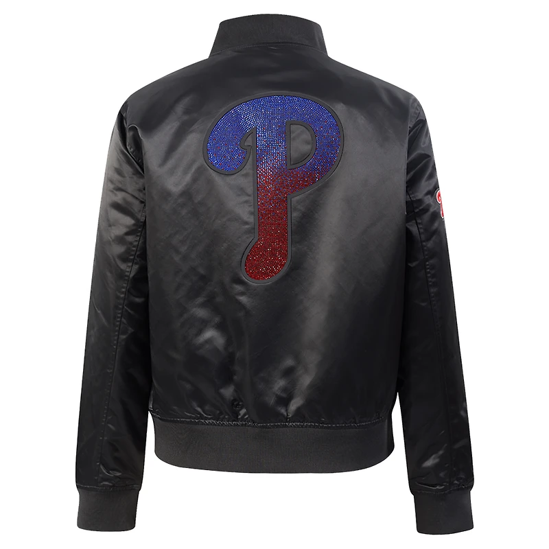 Women's Pro Standard Black Philadelphia Phillies Rhinestone Satin Full-Snap Jacket
