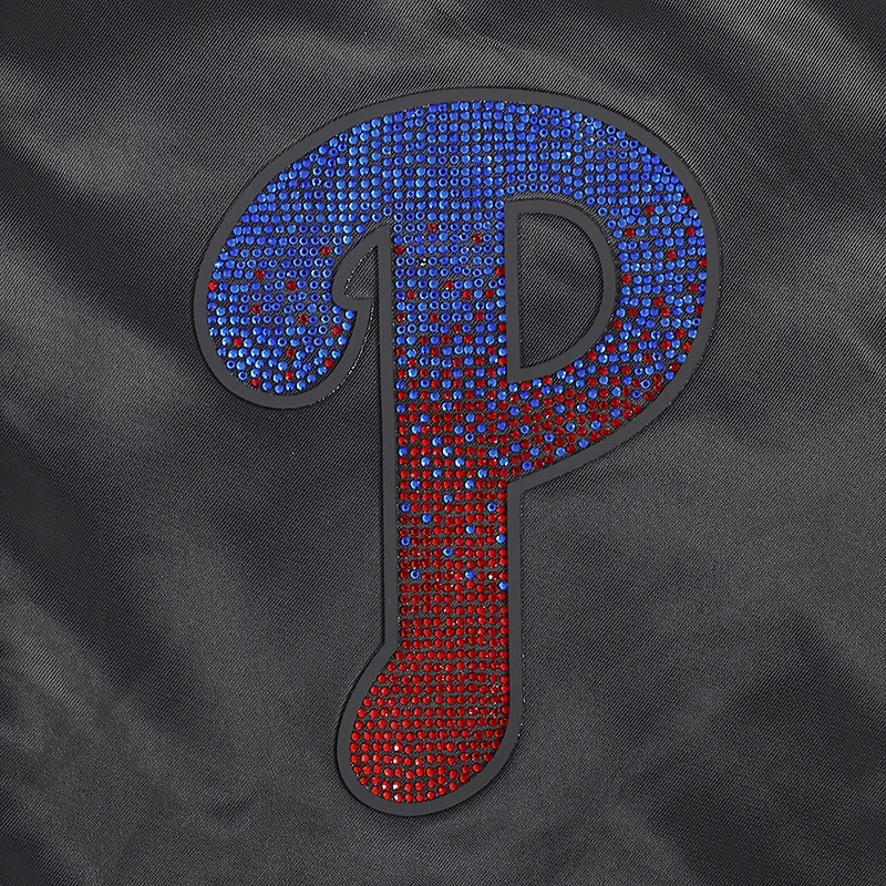 Women's Pro Standard Black Philadelphia Phillies Rhinestone Satin Full-Snap Jacket
