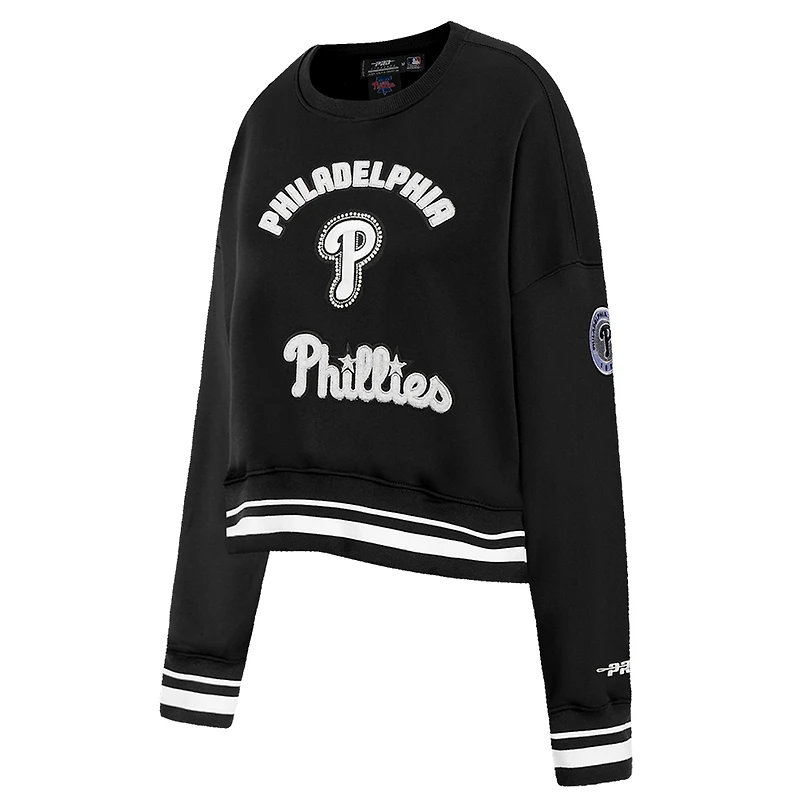 Women's Pro Standard Black Philadelphia Phillies Pearl Cropped Pullover Sweatshirt