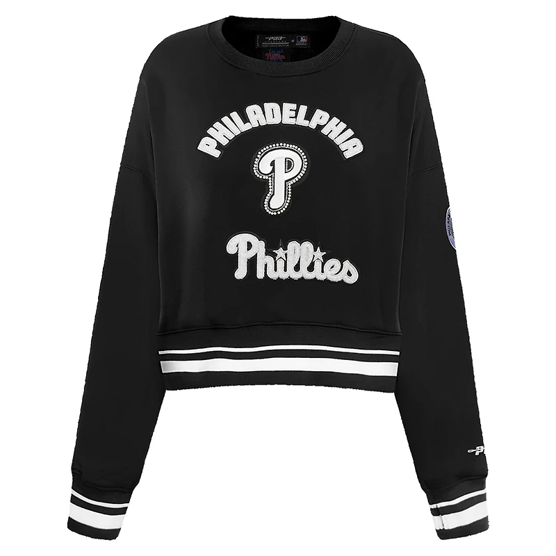 Women's Pro Standard Black Philadelphia Phillies Pearl Cropped Pullover Sweatshirt