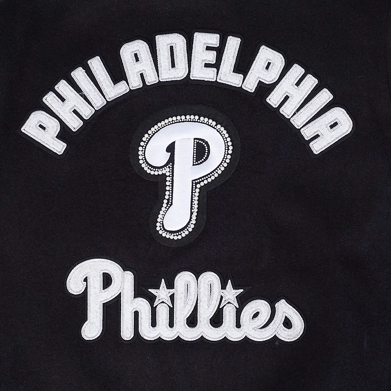 Women's Pro Standard Black Philadelphia Phillies Pearls Rib Wool Full-Zip Varsity Jacket
