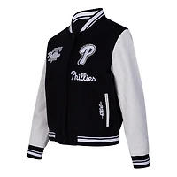 Women's Pro Standard Black Philadelphia Phillies Pearls Rib Wool Full-Zip Varsity Jacket