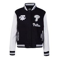 Women's Pro Standard Black Philadelphia Phillies Pearls Rib Wool Full-Zip Varsity Jacket