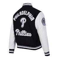 Women's Pro Standard Black Philadelphia Phillies Pearls Rib Wool Full-Zip Varsity Jacket