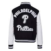 Women's Pro Standard Black Philadelphia Phillies Pearls Rib Wool Full-Zip Varsity Jacket
