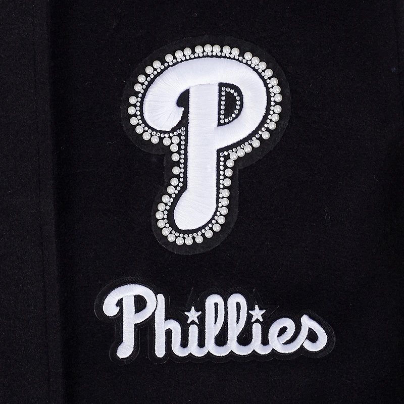 Women's Pro Standard Black Philadelphia Phillies Pearls Rib Wool Full-Zip Varsity Jacket