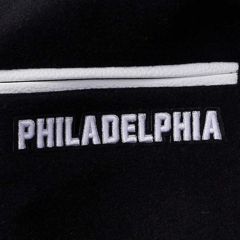 Women's Pro Standard Black Philadelphia Phillies Pearls Rib Wool Full-Zip Varsity Jacket