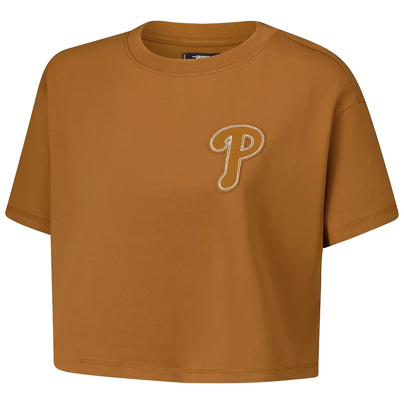 Women's Pro Standard Brown Philadelphia Phillies Paint The City Cropped Boxy T-Shirt