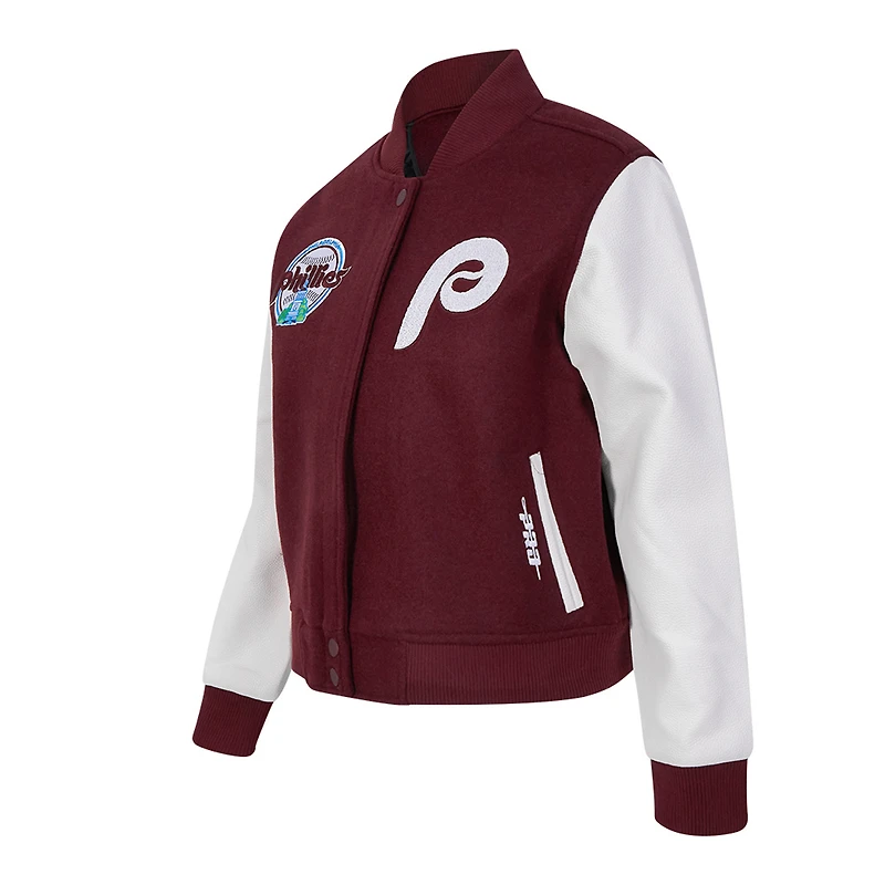 Women's Pro Standard Burgundy Philadelphia Phillies Game Day Classics Wool Varsity Jacket
