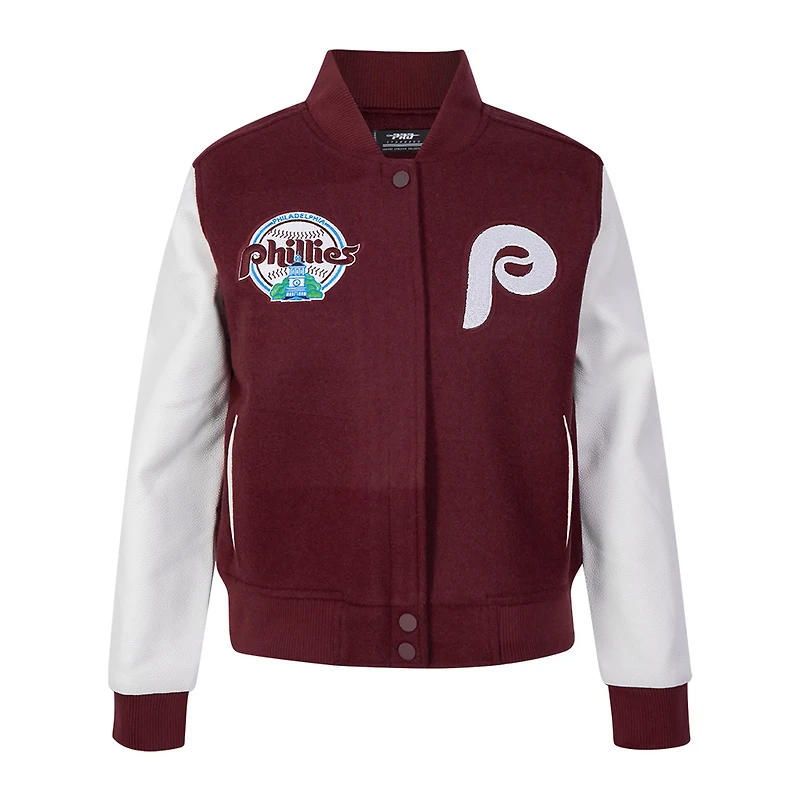 Women's Pro Standard Burgundy Philadelphia Phillies Game Day Classics Wool Varsity Jacket