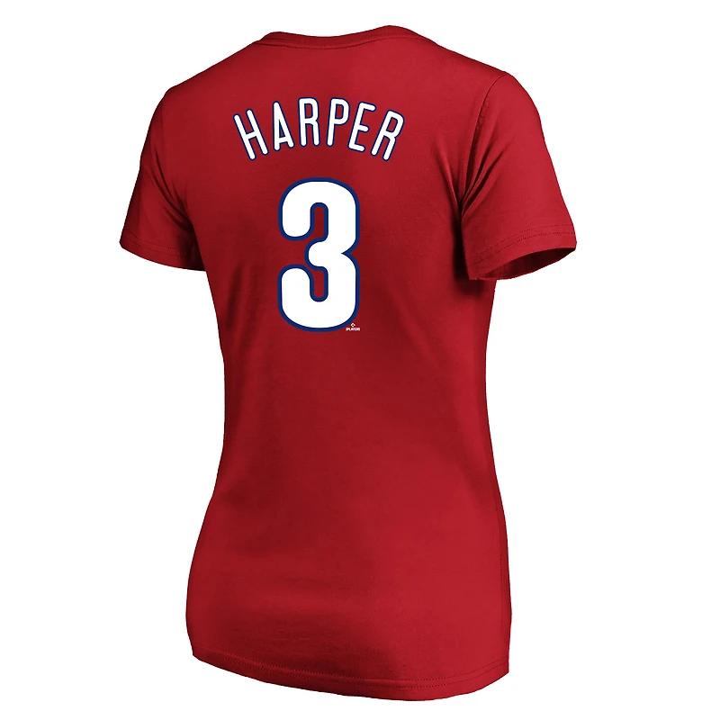 Profil femme Bryce Harper T-shirt col V rouge Philadelphia Phillies grande taille avec nom et numéro