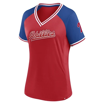 T-shirt croisé à col en V pour femmes des Phillies de Philadelphie, rouge, grande taille