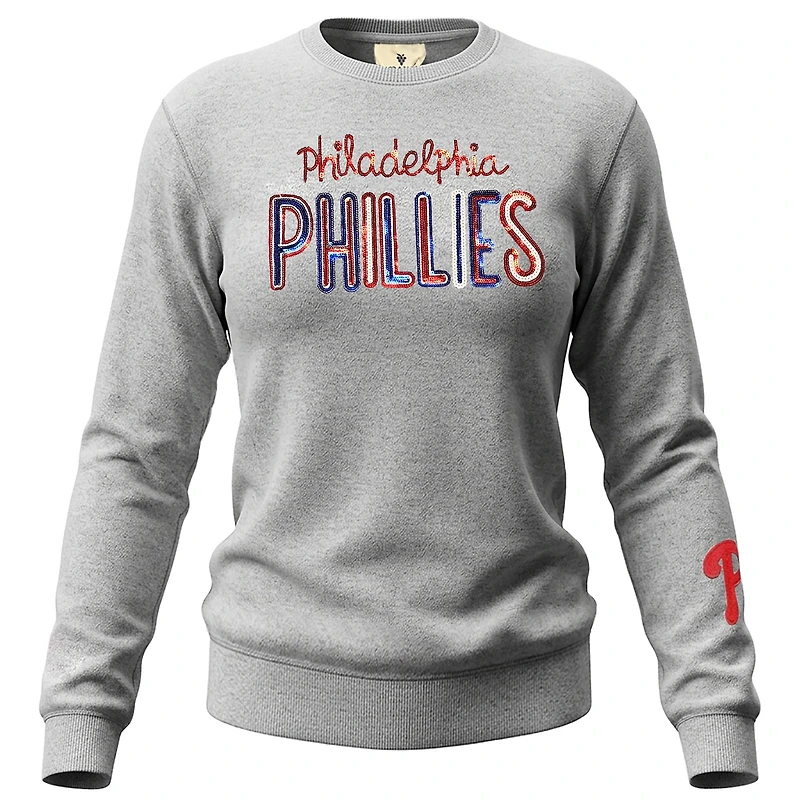 Women's Soft as a Grape Heather Gray Philadelphia Phillies Nantucket Sequin Fleece Sweatshirt