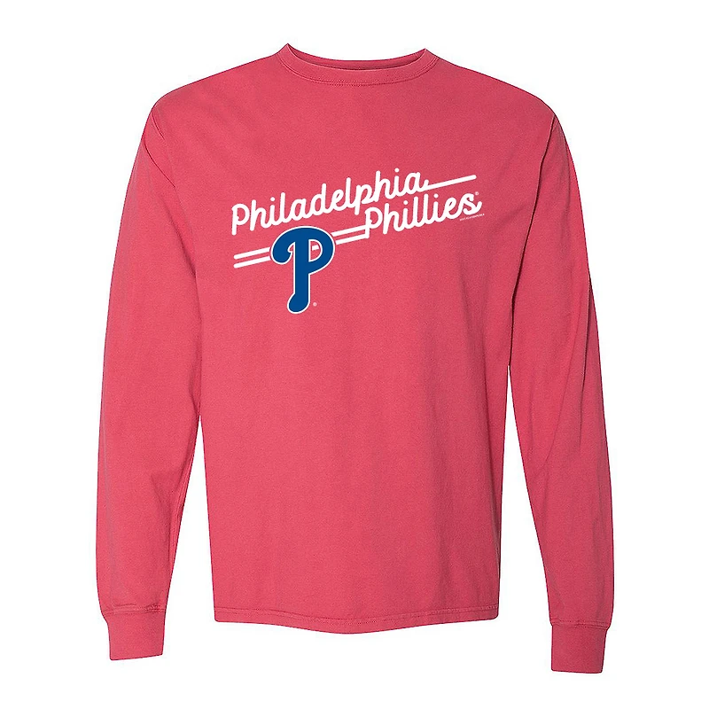 T-shirt à manches longues pour femme, doux comme un raisin, rouge Philadelphia Phillies, teinture pigmentaire
