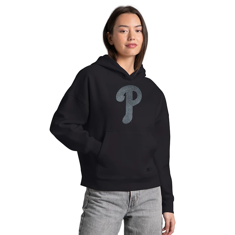 Sweat à capuche en polaire noir Starter Philadelphia Phillies pour femme, orné de strass
