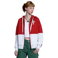 Sweat à capuche zippé Starter rouge/gris chiné Philadelphia Phillies Wishbone pour femme