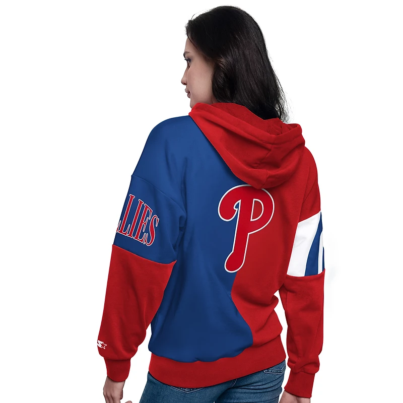 Sweat à capuche zippé intégral rouge/bleu royal pour femme des Philadelphia Phillies