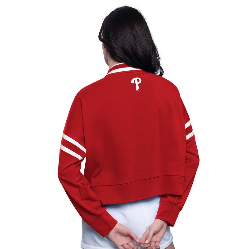 Women's Starter Red Philadelphia Phillies Power Play Cropped Pullover Sweatshirt