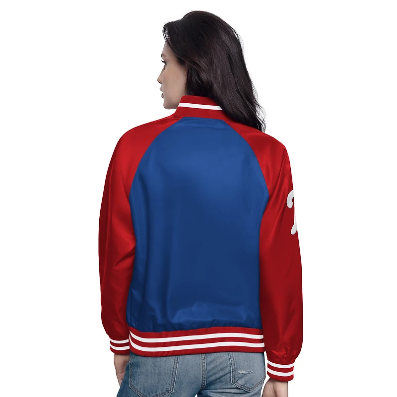 Women's Starter Royal/Red Philadelphia Phillies Home Run Full-Snap Varsity Jacket
