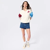 Women's Terez  Cream Philadelphia Phillies Colorblock Quarter-Zip Pullover