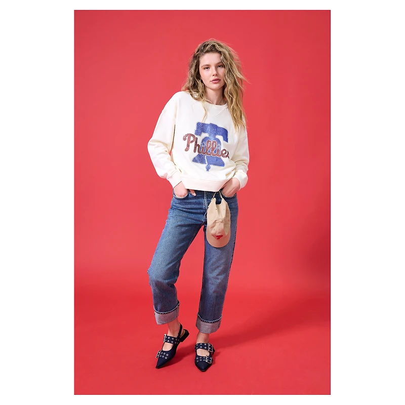 Women's Terez Cream Philadelphia Phillies Oversized Gemstone Logo Sweatshirt