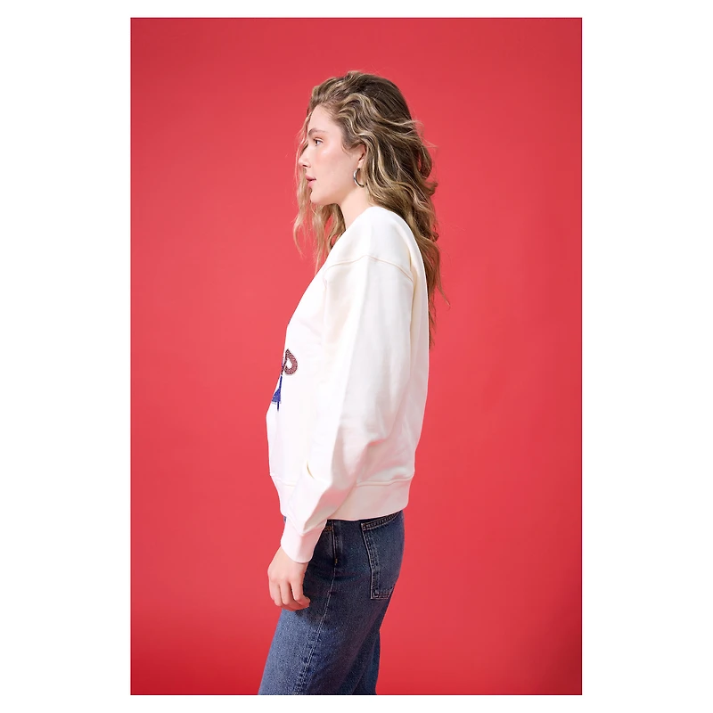 Women's Terez Cream Philadelphia Phillies Oversized Gemstone Logo Sweatshirt