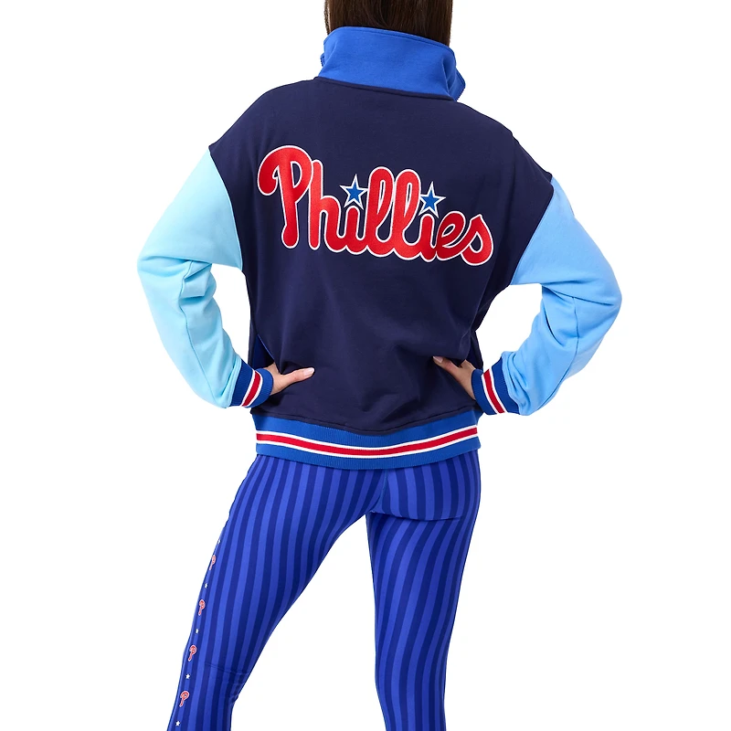 Sweat-shirt classique à quart de zip color block Terez pour femmes, bleu marine/bleu, Philadelphia Phillies