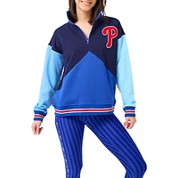 Sweat-shirt classique à quart de zip color block Terez pour femmes, bleu marine/bleu, Philadelphia Phillies