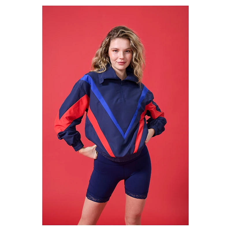 Women's Terez Navy Philadelphia Phillies Ripstop Chevron Quarter-Zip Pullover