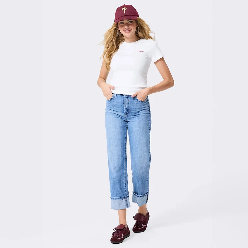 Women's Terez White Philadelphia Phillies Sugar Swizzle Pointelle Baby T-Shirt