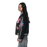 Veste universitaire noire à boutons-pression pour femme The Wild Collective Philadelphia Phillies