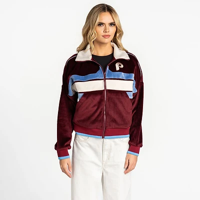 Veste zippée en velours côtelé bordeaux The Wild Collective Philadelphia Phillies pour femme