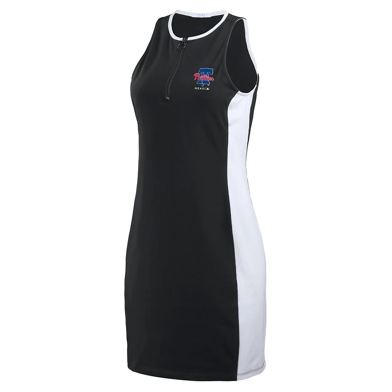Women's WEAR by Erin Andrews Black Philadelphia Phillies Color Block Quarter-Zip Sleeveless Dress