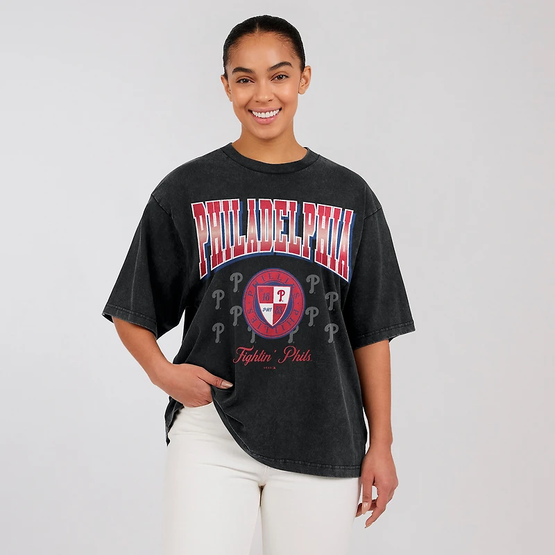 Women's WEAR by Erin Andrews Black Philadelphia Phillies Oversized Boyfriend T-Shirt