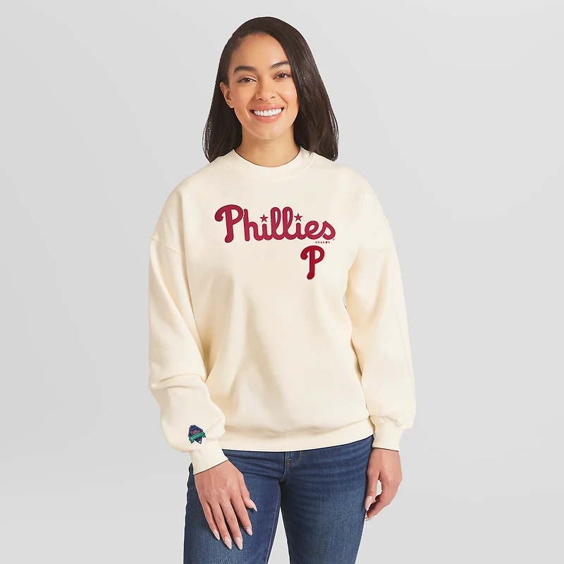 Sweat-shirt à col rond épais crème Philadelphia Phillies de la marque WEAR by Erin Andrews pour femmes