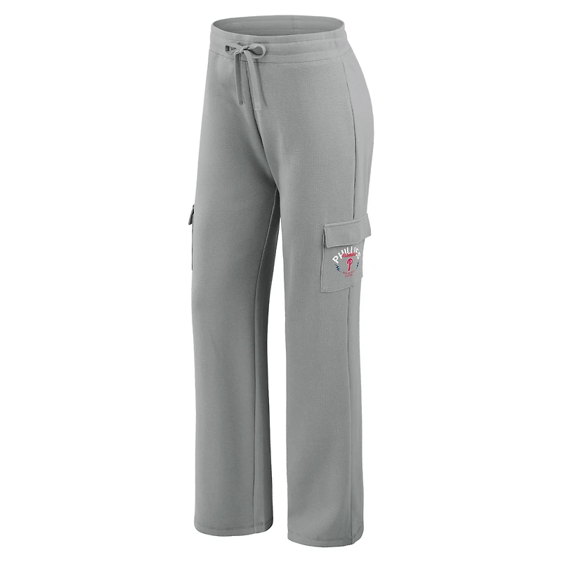 Women's WEAR by Erin Andrews Gray Philadelphia Phillies Waffle-Knit Long-Sleeve Hoodie & Lounge Pant Set