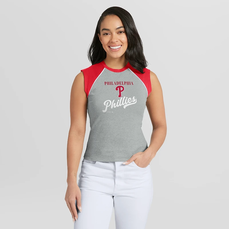 Débardeur raglan court gris chiné Philadelphia Phillies de la marque WEAR by Erin Andrews pour femmes