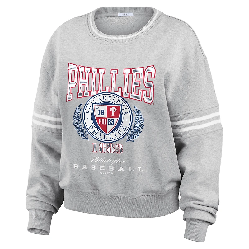 Women's WEAR by Erin Andrews Heather Gray Philadelphia Phillies Domestic Crest Pullover Sweatshirt