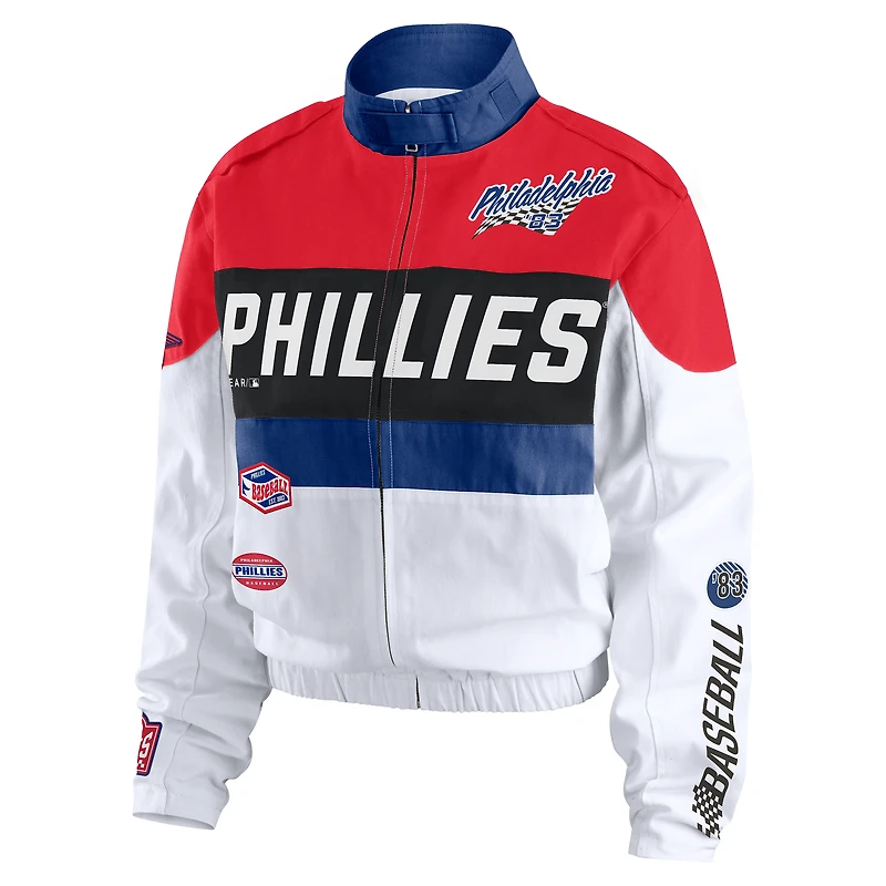 Veste zippée complète rouge/blanche WEAR by Erin Andrews pour femme des Philadelphia Phillies Racing