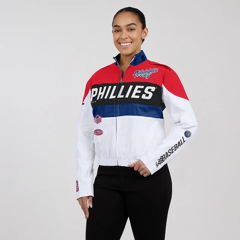 Women's WEAR by Erin Andrews Red/White Philadelphia Phillies Racing Full-Zip Jacket