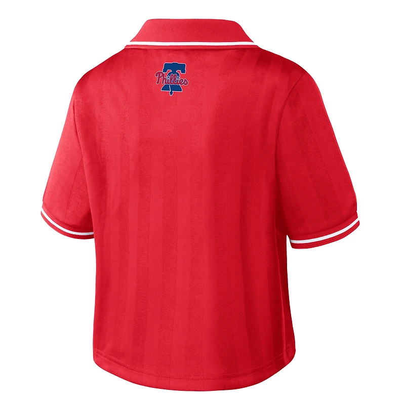 Women's WEAR by Erin Andrews Red Philadelphia Phillies Cropped V-Neck Polo