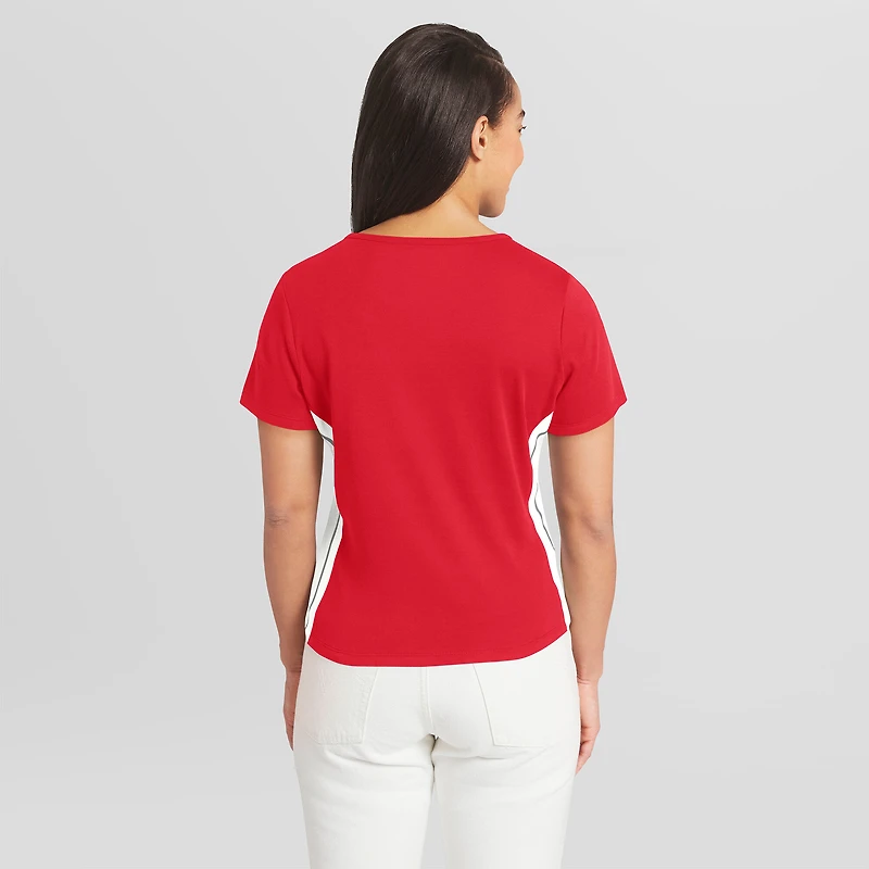 Women's WEAR by Erin Andrews  Red Philadelphia Phillies Notch Neck Cropped T-Shirt