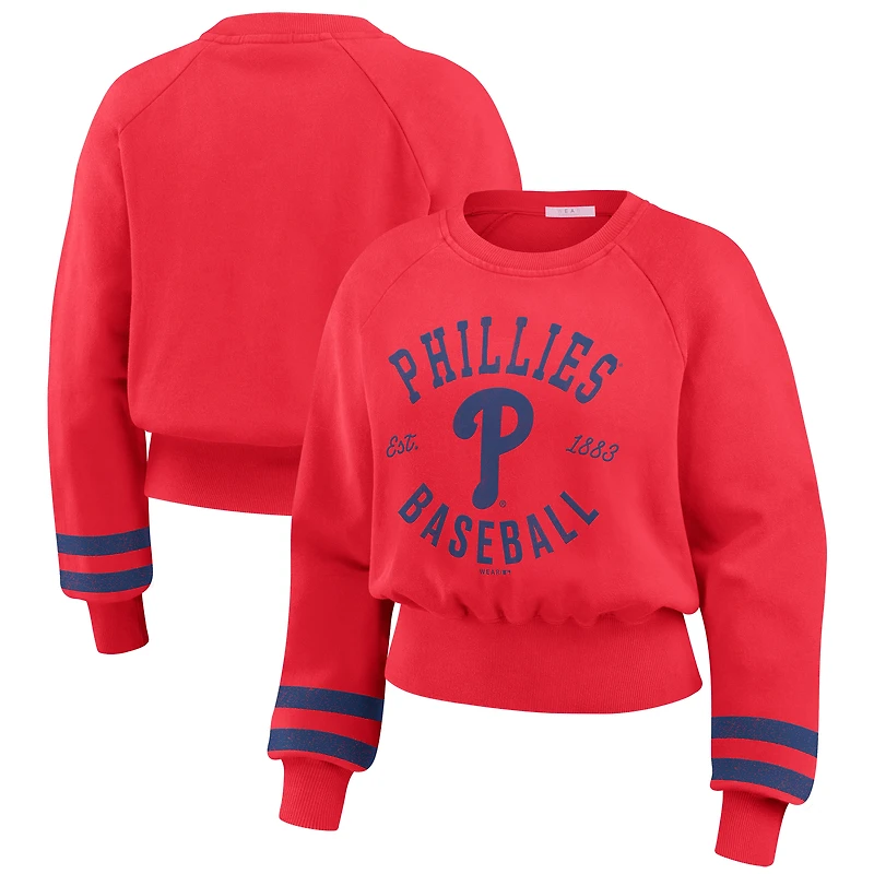 Women's WEAR by Erin Andrews  Red Philadelphia Phillies Vintage Washed Cropped Pullover Sweatshirt