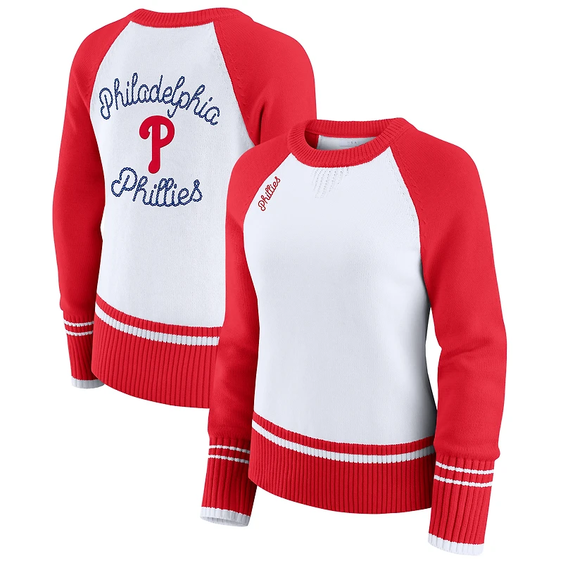 Women's WEAR by Erin Andrews White Philadelphia Phillies Colorblock Raglan Sweater